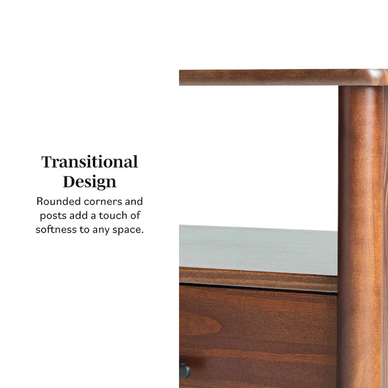 Nachttisch im Mid-Century Modern Stil aus massiver Kiefer mit Spindeln, Schublade und offenem Fach