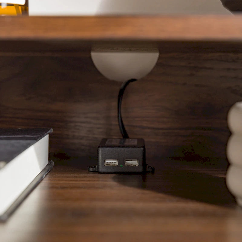 Moderner Nachttisch mit 2 Schubladen, USB-Anschlüssen und geschwungenem Rahmen
