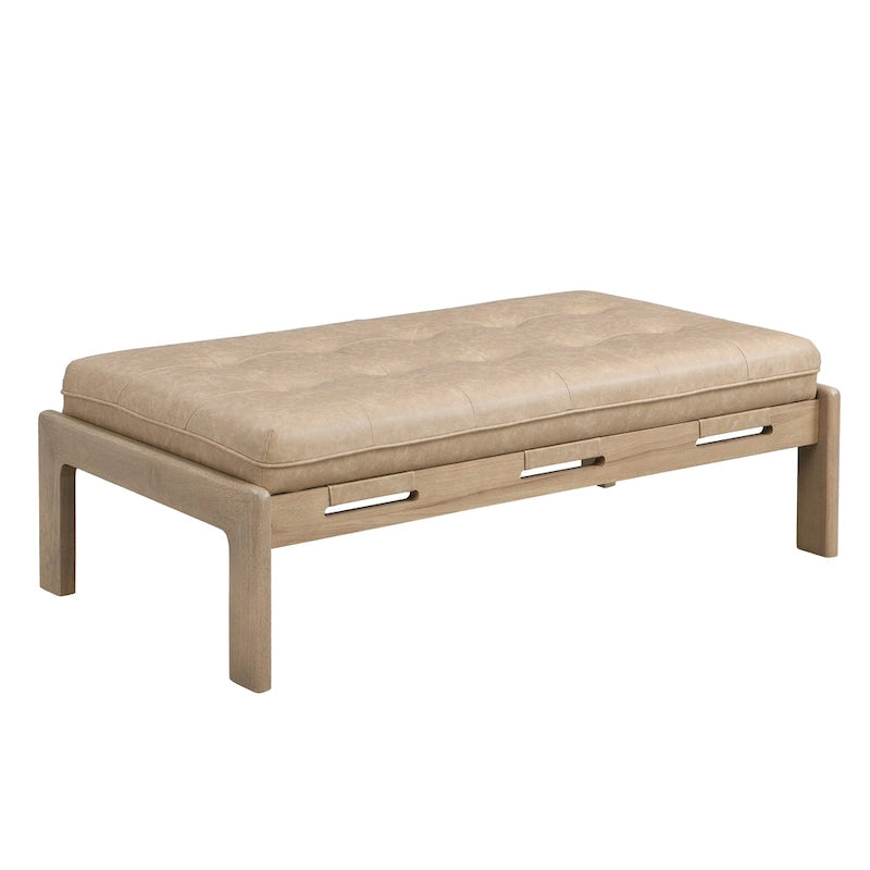 48,4" rechteckiger, getufteter Ottoman-Couchtisch aus PU-Leder mit Gestell aus Kautschukholz