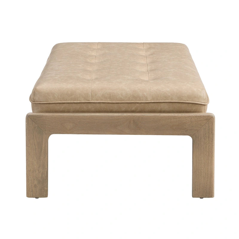 48,4" rechteckiger, getufteter Ottoman-Couchtisch aus PU-Leder mit Gestell aus Kautschukholz