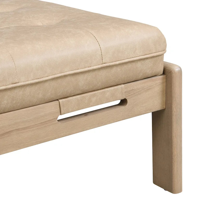 48,4" rechteckiger, getufteter Ottoman-Couchtisch aus PU-Leder mit Gestell aus Kautschukholz