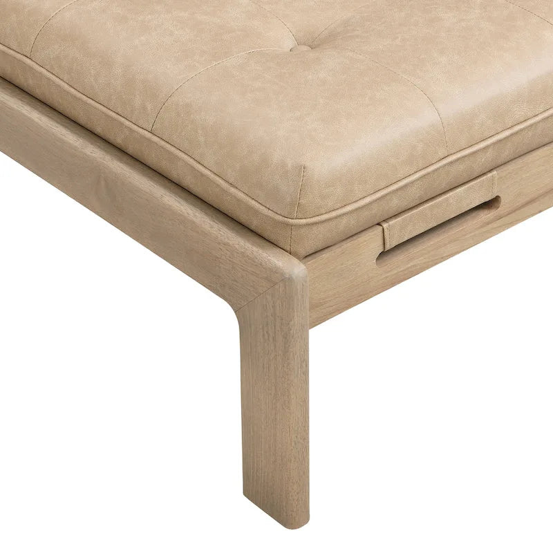 48,4" rechteckiger, getufteter Ottoman-Couchtisch aus PU-Leder mit Gestell aus Kautschukholz