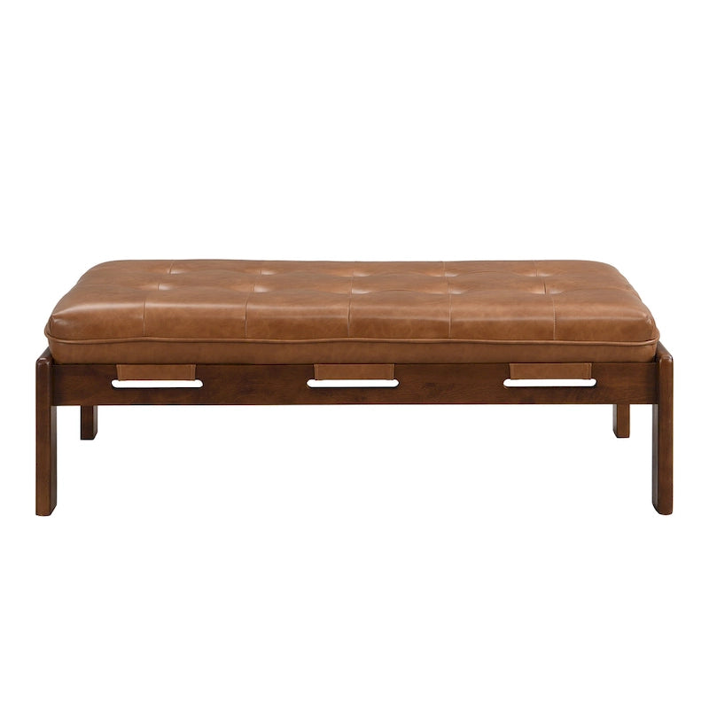 48,4" rechteckiger, getufteter Ottoman-Couchtisch aus PU-Leder mit Gestell aus Kautschukholz