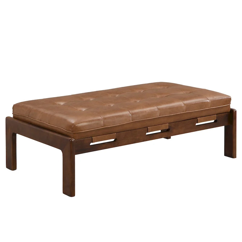 48,4" rechteckiger, getufteter Ottoman-Couchtisch aus PU-Leder mit Gestell aus Kautschukholz