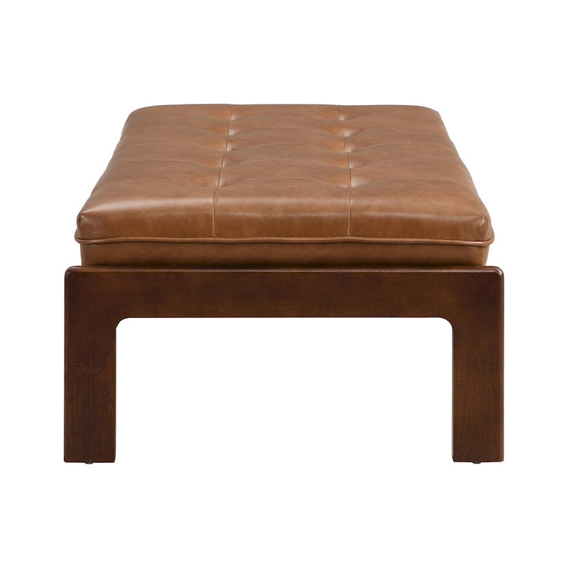 48,4" rechteckiger, getufteter Ottoman-Couchtisch aus PU-Leder mit Gestell aus Kautschukholz