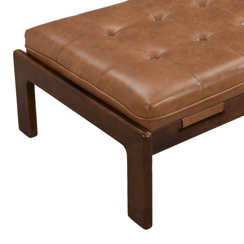 48,4" rechteckiger, getufteter Ottoman-Couchtisch aus PU-Leder mit Gestell aus Kautschukholz