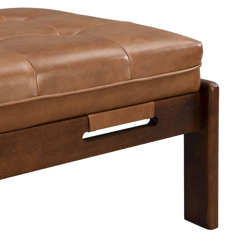 48,4" rechteckiger, getufteter Ottoman-Couchtisch aus PU-Leder mit Gestell aus Kautschukholz