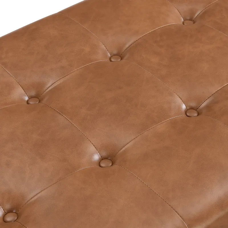 48,4" rechteckiger, getufteter Ottoman-Couchtisch aus PU-Leder mit Gestell aus Kautschukholz