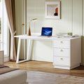 Weißer Computertisch mit Schubladen, 140 cm moderner Home Office Schreibtisch mit Stauraum