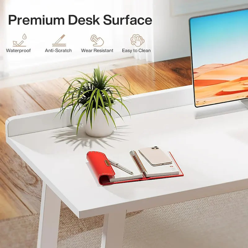 Weißer Computertisch mit Schubladen, 140 cm moderner Home Office Schreibtisch mit Stauraum