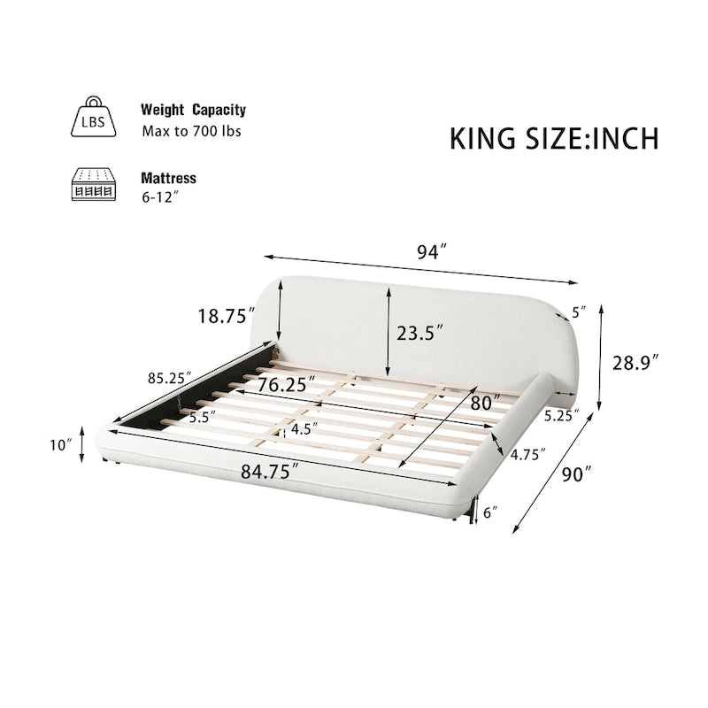 Bouclé-Polsterbettgestell, Queen oder King