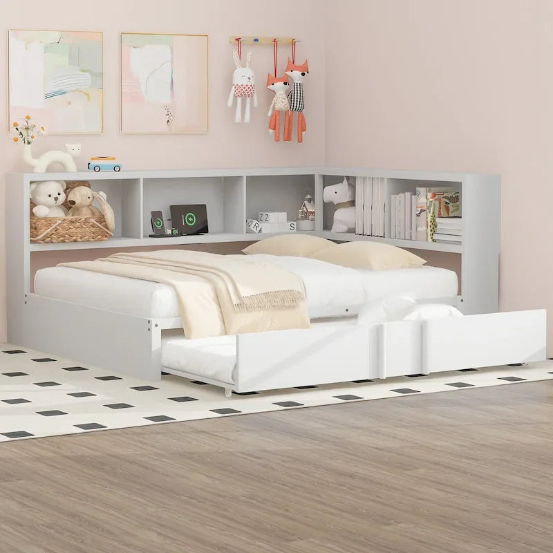 Metall-Tagesbett mit Ausziehbett, Lagerschränken und USB-Anschlüssen