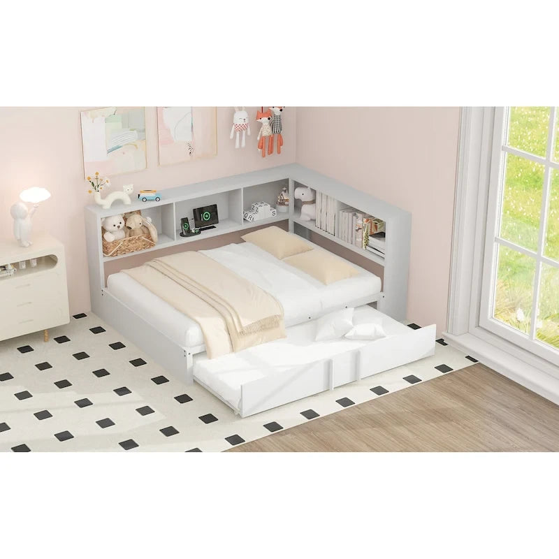 Metall-Tagesbett mit Ausziehbett, Lagerschränken und USB-Anschlüssen