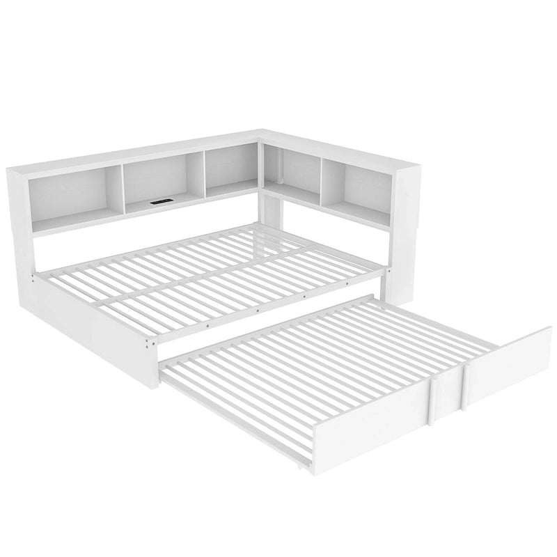 Metall-Tagesbett mit Ausziehbett, Lagerschränken und USB-Anschlüssen
