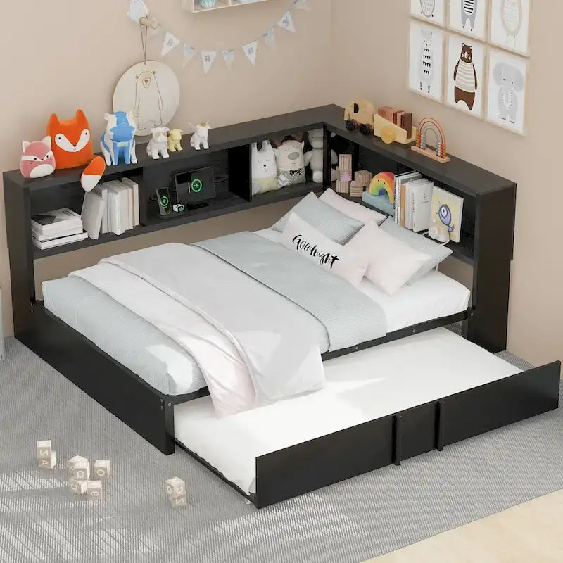 Metall-Tagesbett mit Ausziehbett, Lagerschränken und USB-Anschlüssen