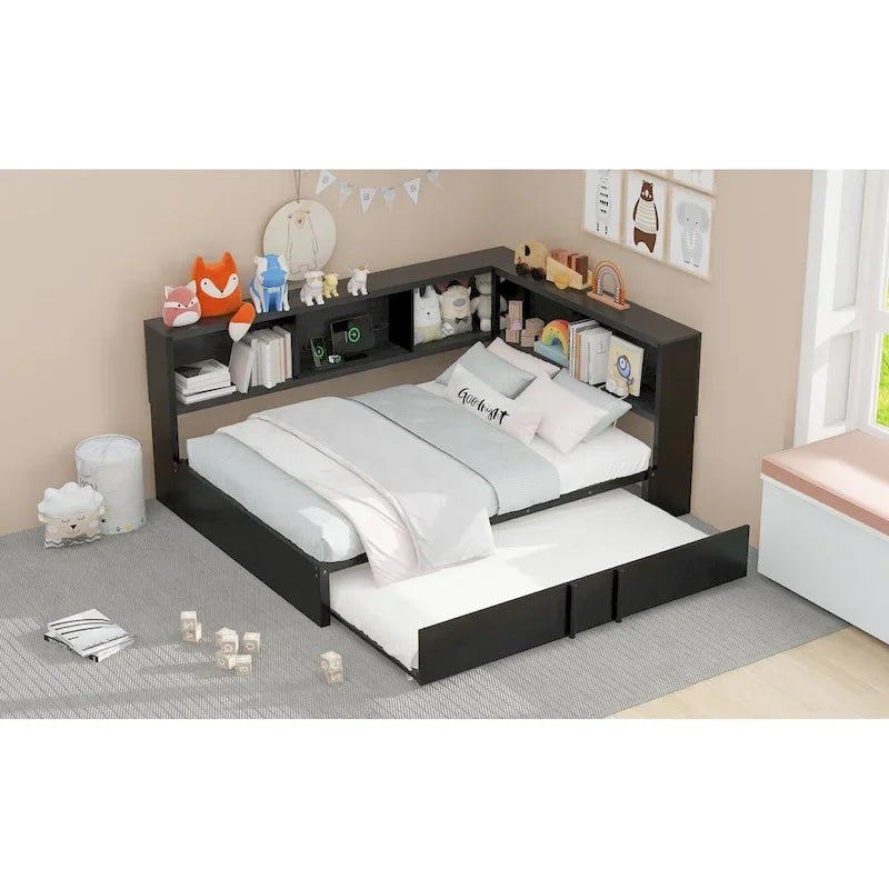Metall-Tagesbett mit Ausziehbett, Lagerschränken und USB-Anschlüssen