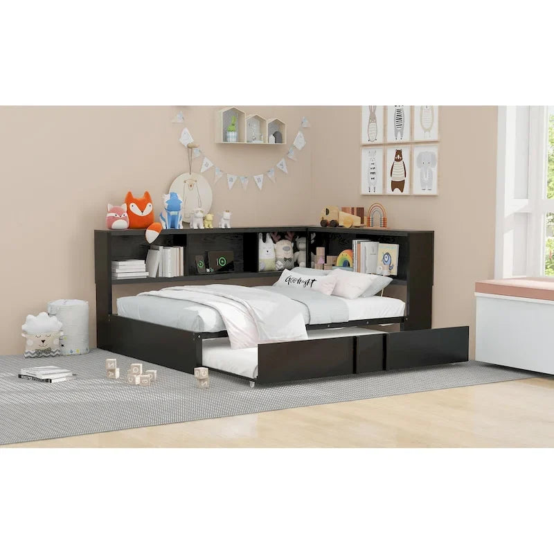 Metall-Tagesbett mit Ausziehbett, Lagerschränken und USB-Anschlüssen