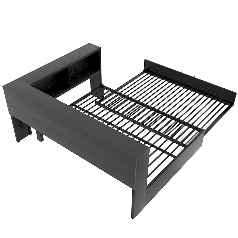 Metall-Tagesbett mit Ausziehbett, Lagerschränken und USB-Anschlüssen