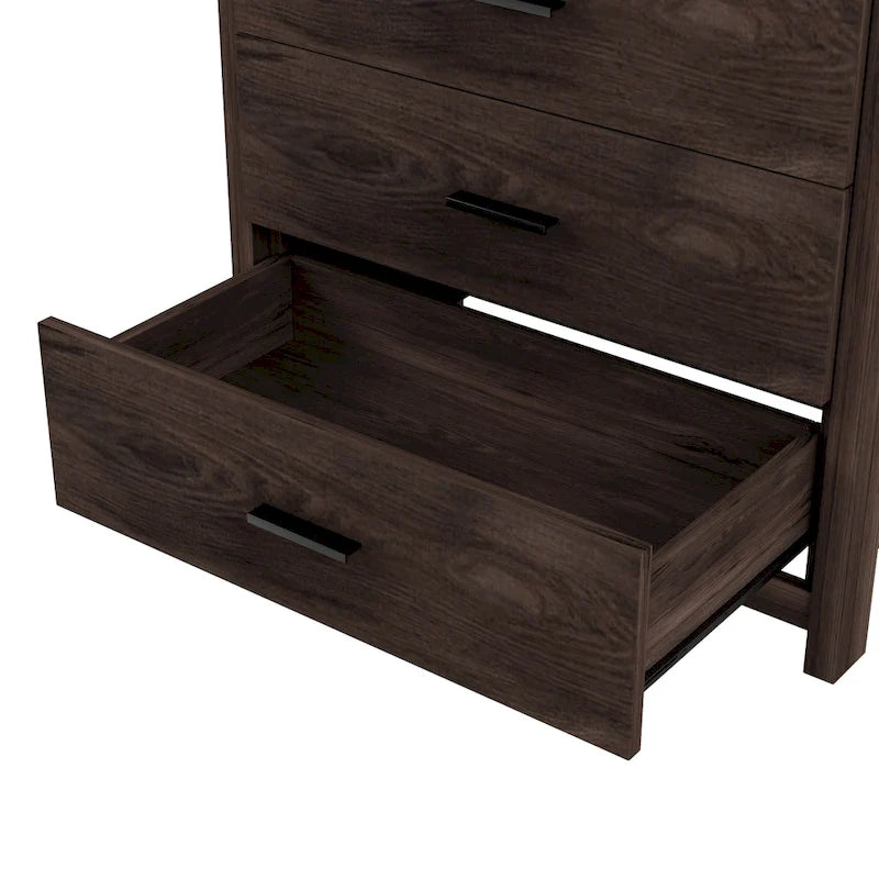 Vertikale Kommode aus Holz im Retro-Stil mit 5 Schubladen und Metallgriffen für das Schlafzimmer