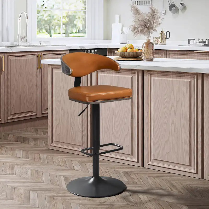 Barhocker aus gebogenem Holz mit Kunstleder und Drehfunktion, höhenverstellbar