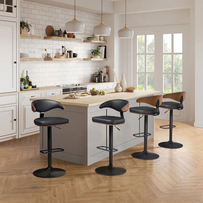 Barhocker aus gebogenem Holz mit Kunstleder und Drehfunktion, höhenverstellbar