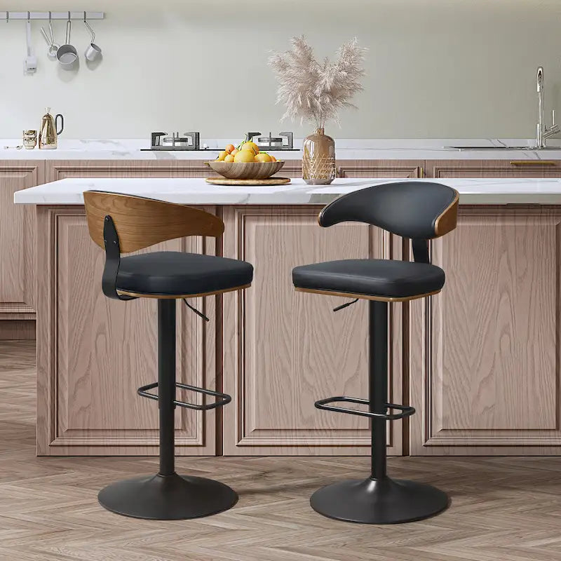 Barhocker aus gebogenem Holz mit Kunstleder und Drehfunktion, höhenverstellbar