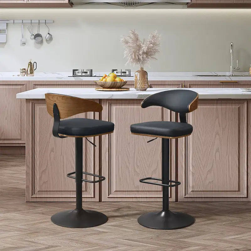 Barhocker aus gebogenem Holz mit Kunstleder und Drehfunktion, höhenverstellbar