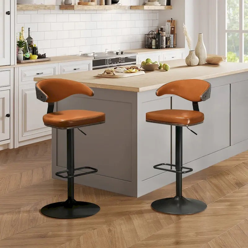 Barhocker aus gebogenem Holz mit Kunstleder und Drehfunktion, höhenverstellbar