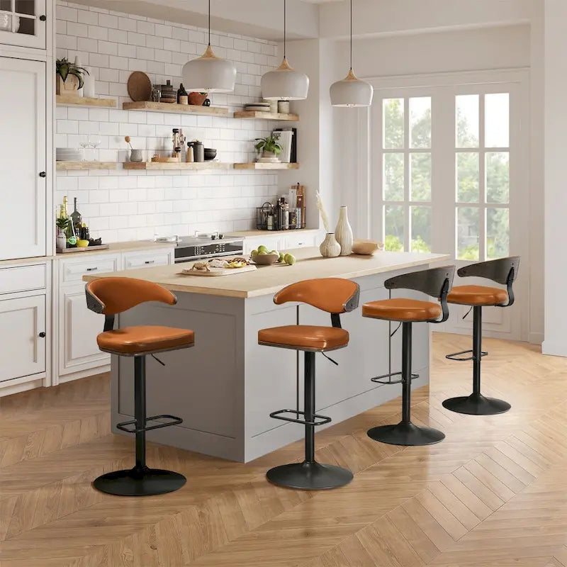 Barhocker aus gebogenem Holz mit Kunstleder und Drehfunktion, höhenverstellbar