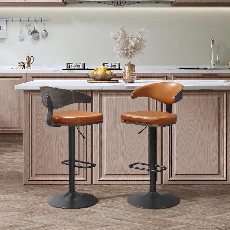 Barhocker aus gebogenem Holz mit Kunstleder und Drehfunktion, höhenverstellbar