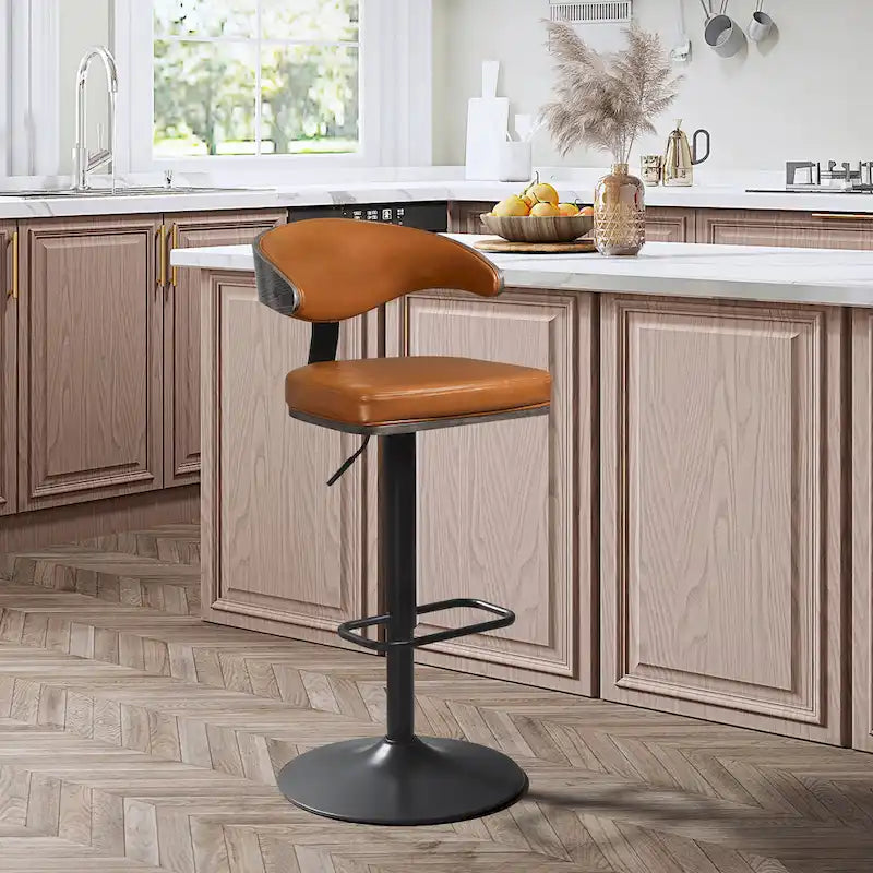 Barhocker aus gebogenem Holz mit Kunstleder und Drehfunktion, höhenverstellbar