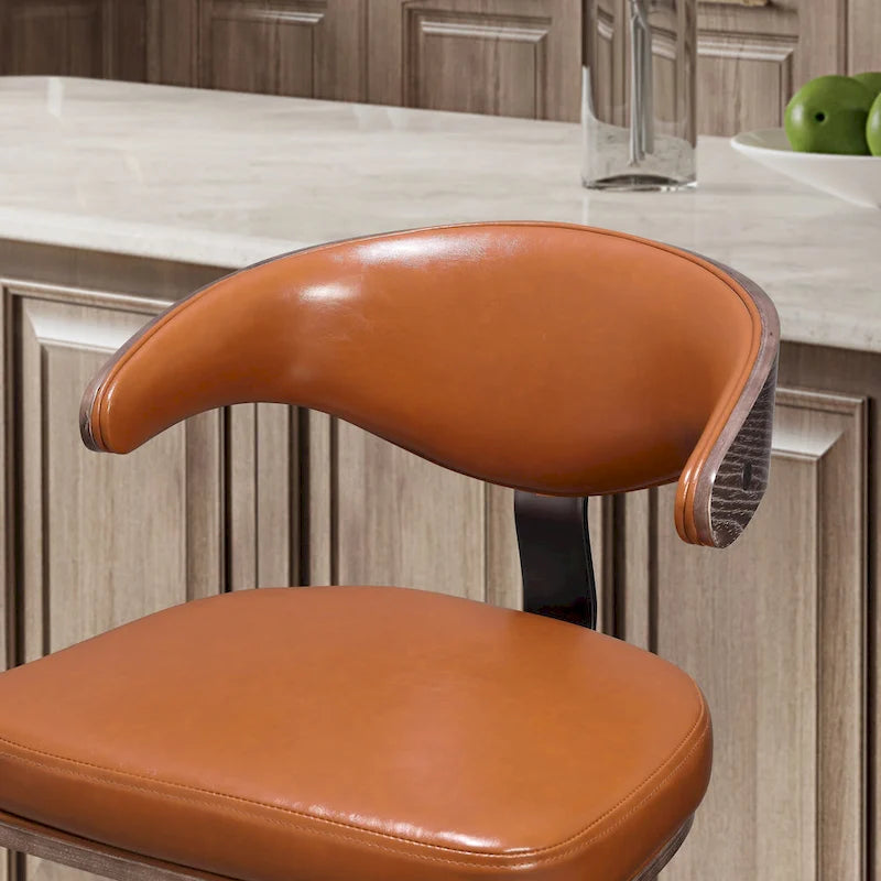 Barhocker aus gebogenem Holz mit Kunstleder und Drehfunktion, höhenverstellbar
