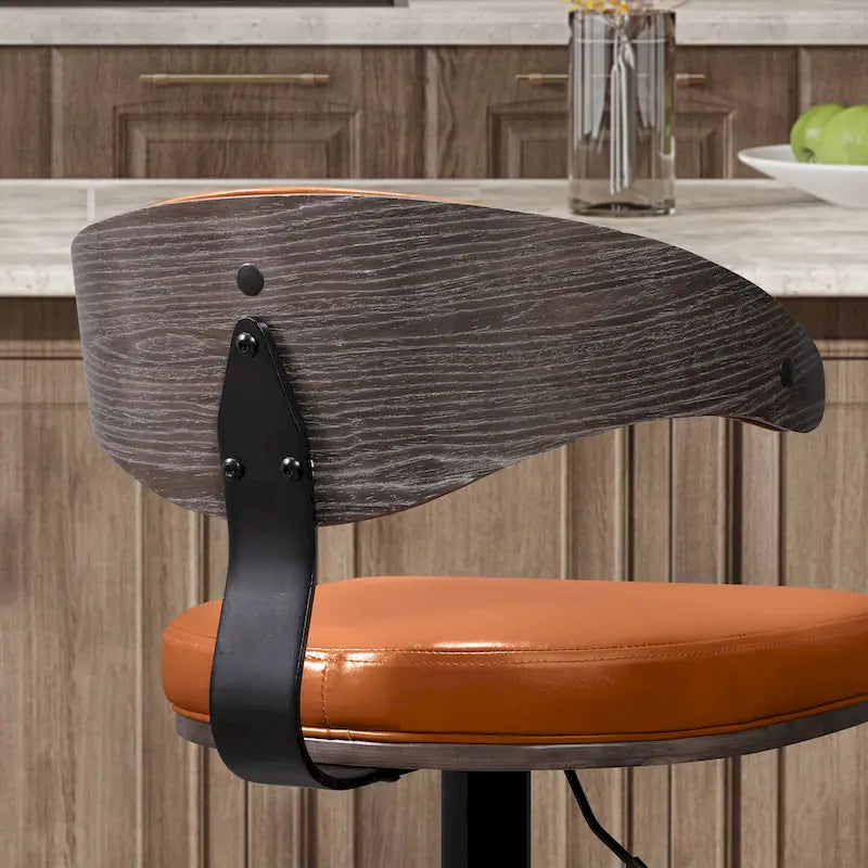 Barhocker aus gebogenem Holz mit Kunstleder und Drehfunktion, höhenverstellbar
