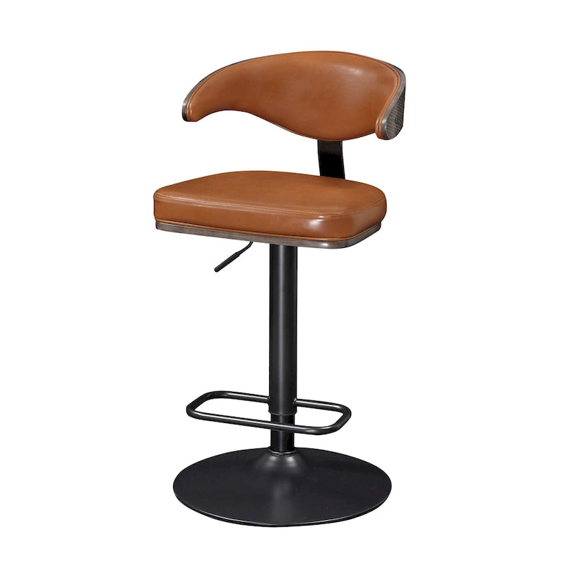Barhocker aus gebogenem Holz mit Kunstleder und Drehfunktion, höhenverstellbar