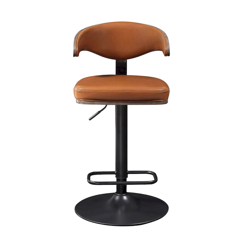 Barhocker aus gebogenem Holz mit Kunstleder und Drehfunktion, höhenverstellbar