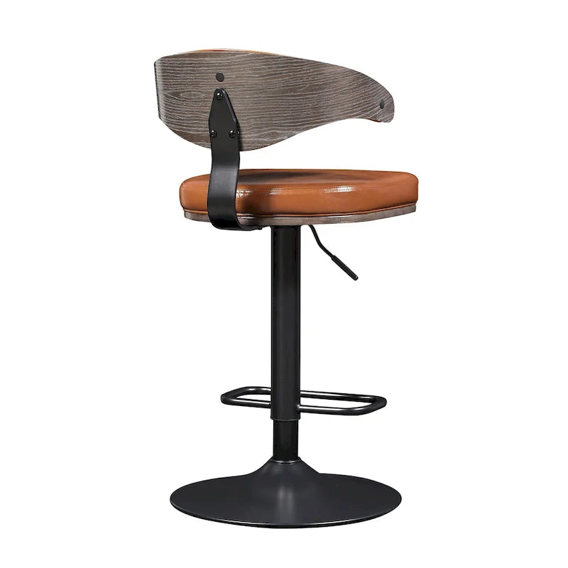 Barhocker aus gebogenem Holz mit Kunstleder und Drehfunktion, höhenverstellbar