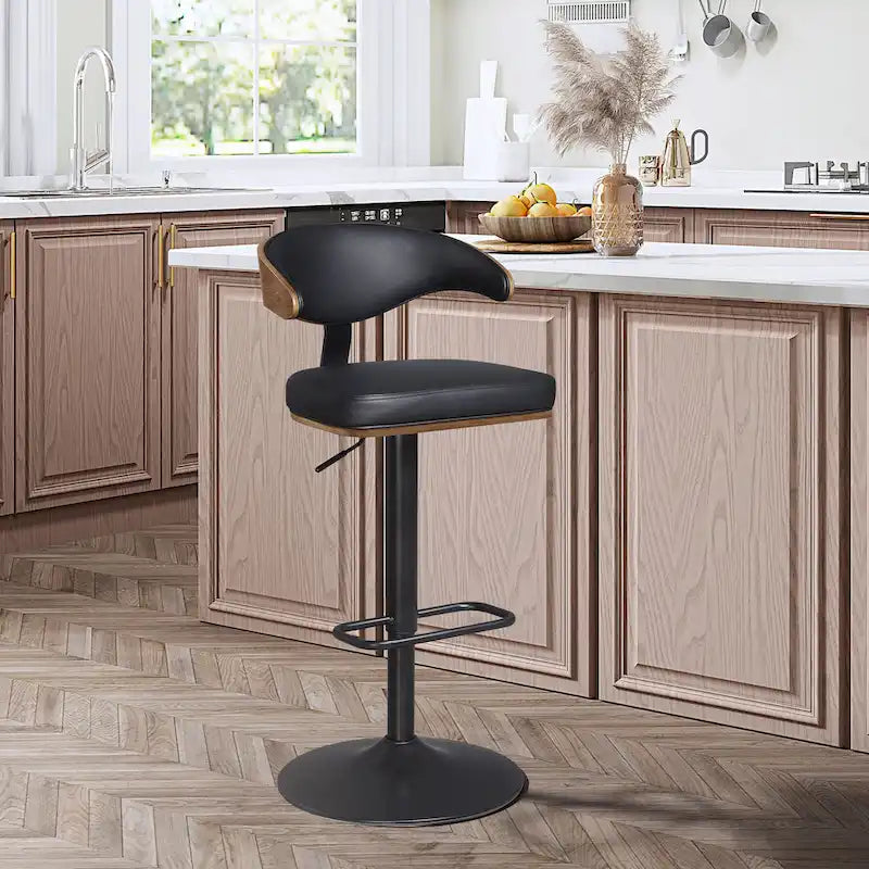 Barhocker aus gebogenem Holz mit Kunstleder und Drehfunktion, höhenverstellbar