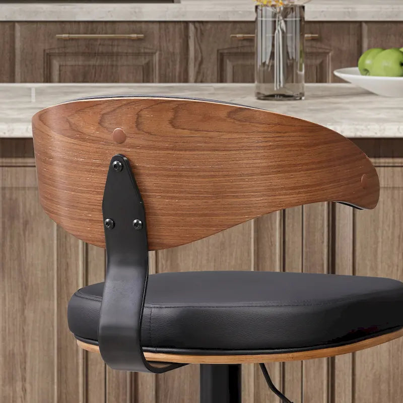 Barhocker aus gebogenem Holz mit Kunstleder und Drehfunktion, höhenverstellbar