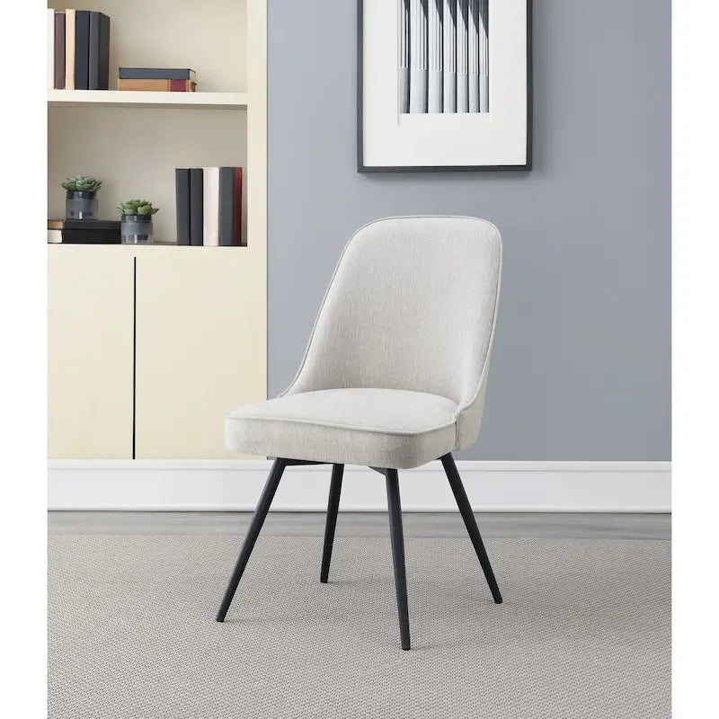 Moderner drehbarer Esszimmerstuhl mit gepolsterter Sitzfläche und Metallbeinen