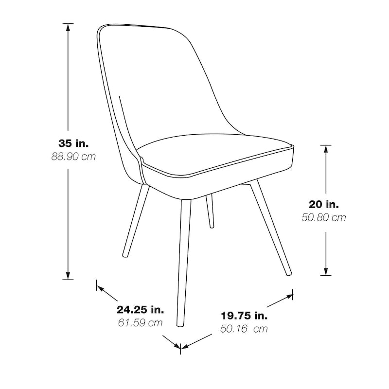 Moderner drehbarer Esszimmerstuhl mit gepolsterter Sitzfläche und Metallbeinen