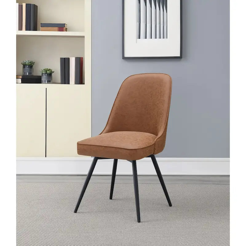 Moderner drehbarer Esszimmerstuhl mit gepolsterter Sitzfläche und Metallbeinen