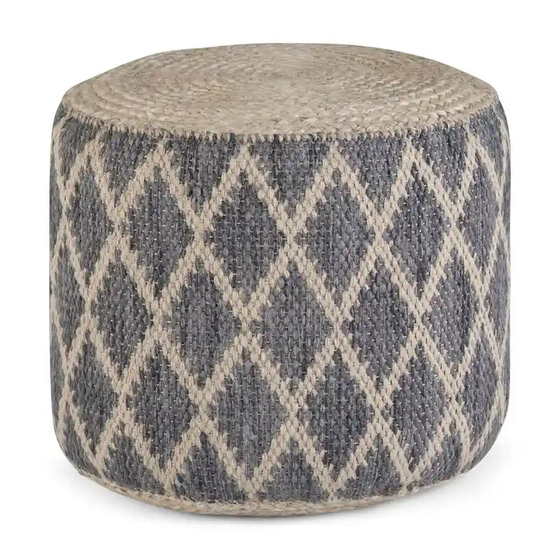 Boho runder Pouf, Natur geflochtene Jute und Baumwolle