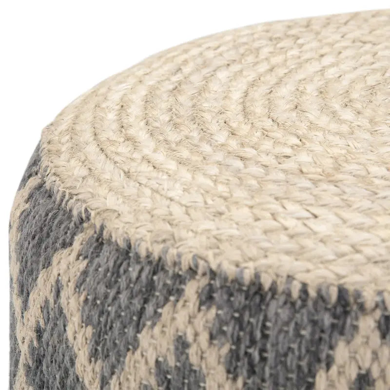 Boho runder Pouf, Natur geflochtene Jute und Baumwolle