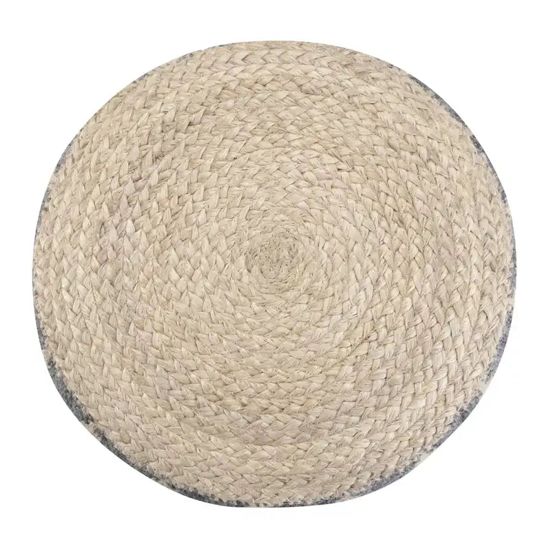 Boho runder Pouf, Natur geflochtene Jute und Baumwolle