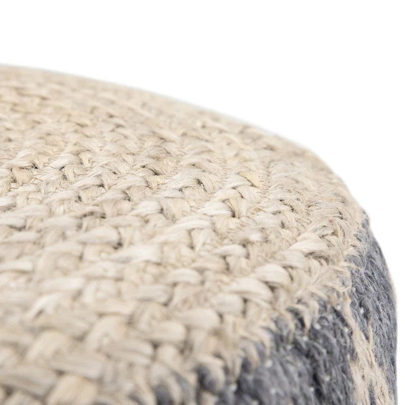 Boho runder Pouf, Natur geflochtene Jute und Baumwolle