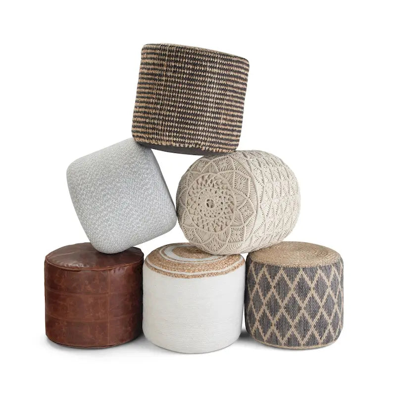 Boho runder Pouf, Natur geflochtene Jute und Baumwolle