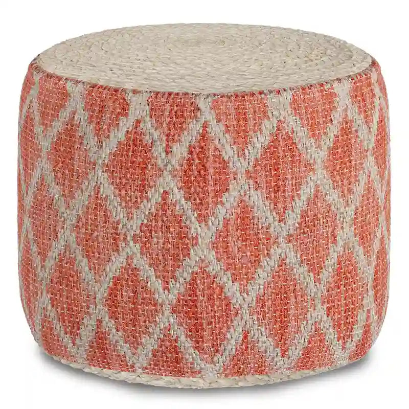 Boho runder Pouf, Natur geflochtene Jute und Baumwolle