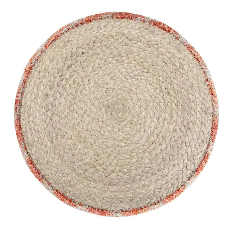 Boho runder Pouf, Natur geflochtene Jute und Baumwolle