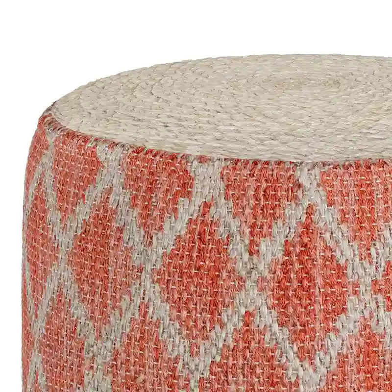Boho runder Pouf, Natur geflochtene Jute und Baumwolle