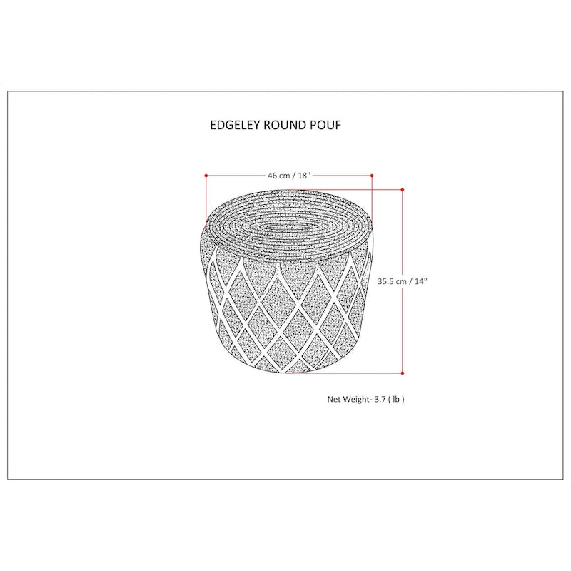 Boho runder Pouf, Natur geflochtene Jute und Baumwolle